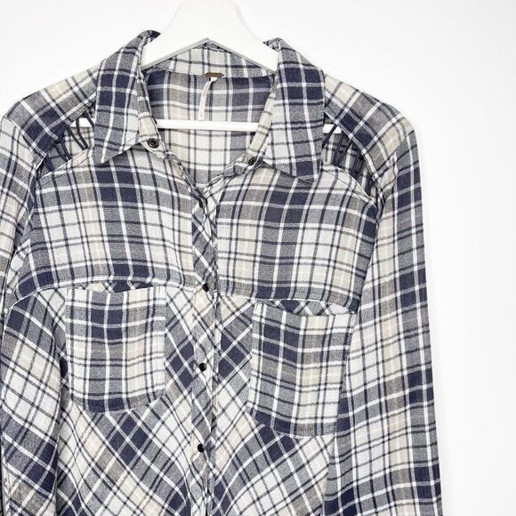 FREE PEOPLE Stitch Detail Plaid Button Down Top  - Picture 3 of 10